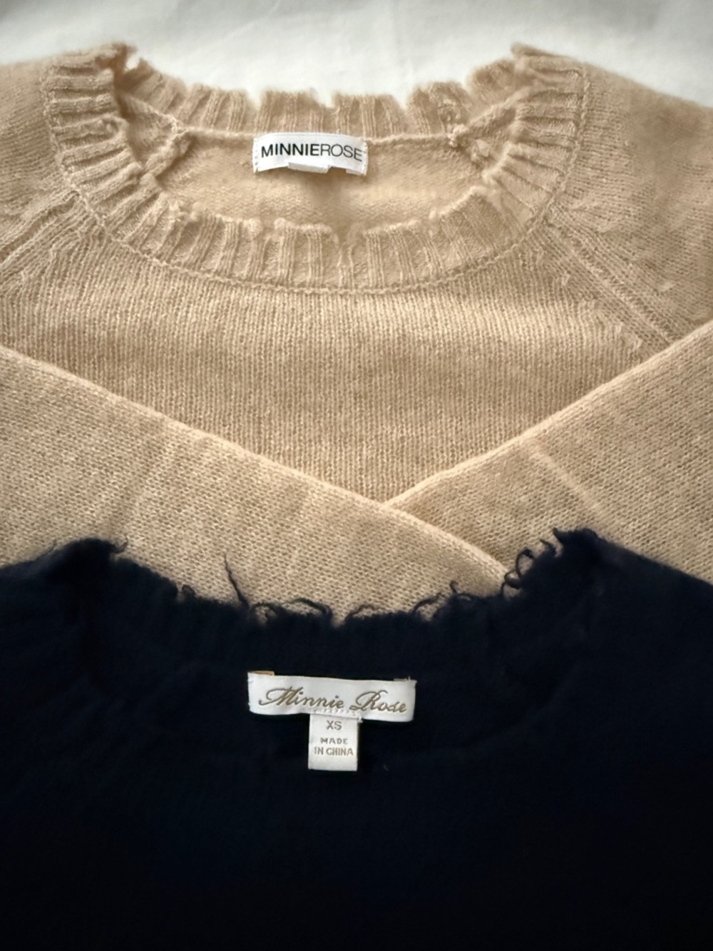 2-Minnie Rose Cashmere Distressed Long Sleeve Crew Sweater Size Small - Picture 2 of 6
